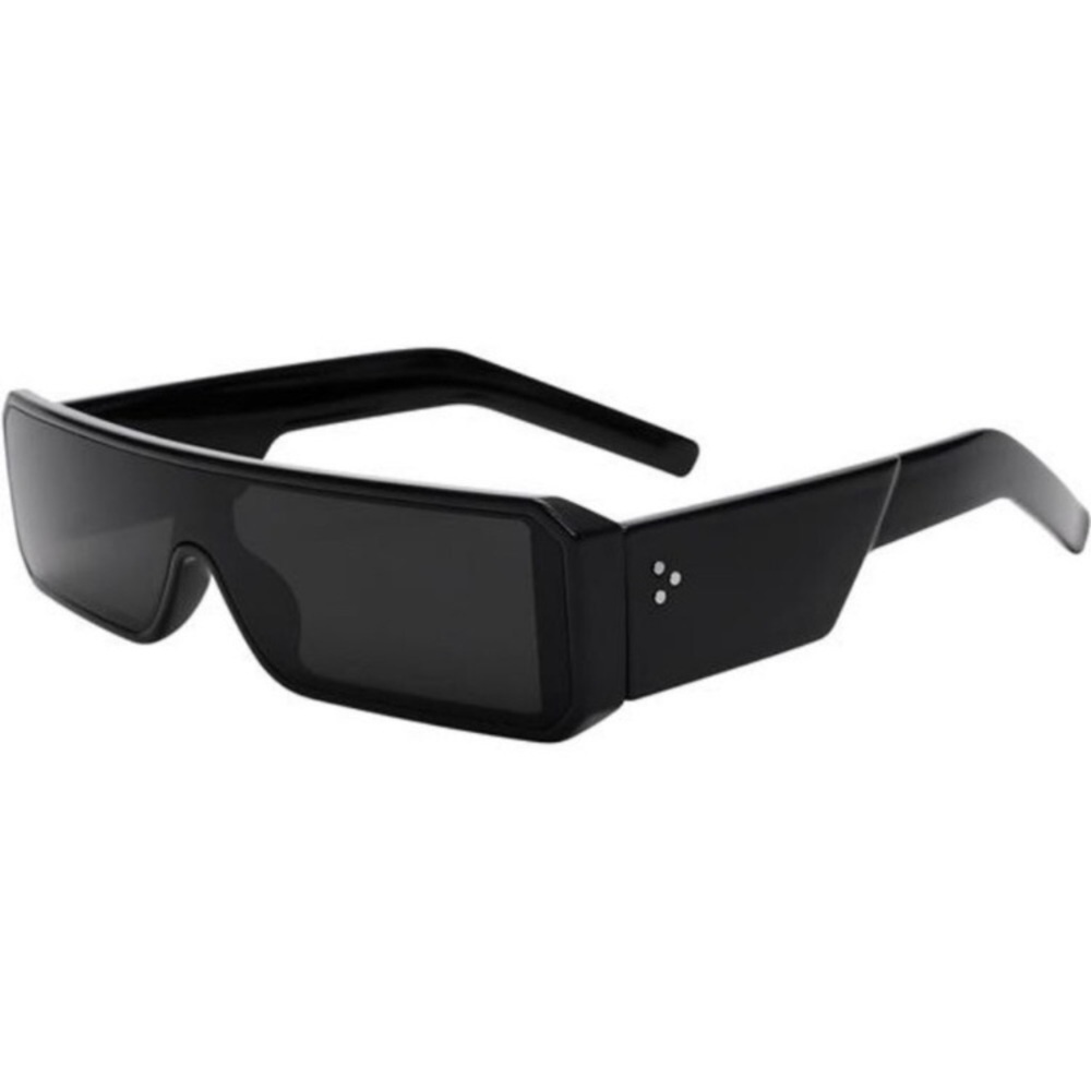 Small Sunglasses for Women Men Futuristic Alien Geth Black Frame - Black Lens